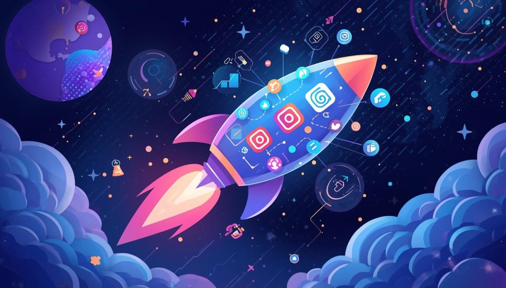 nstagram marketing strategie voor kleine bedrijven illustratie met groei raket