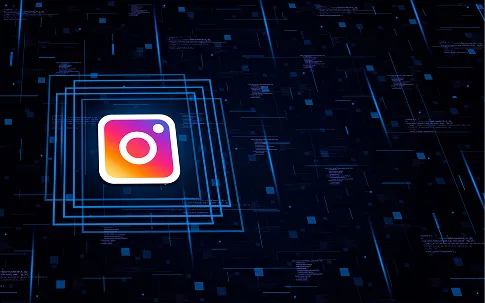 Instagram-logo op een oplichtende printplaat